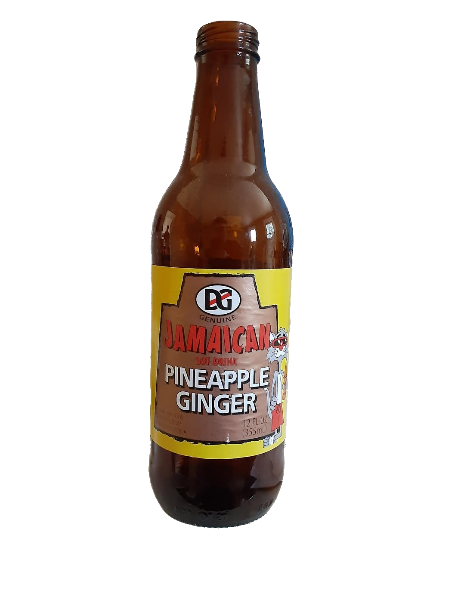 DG Genuine Jamaican Pineapple Ginger soda bottle with cat in sunglasses on the front