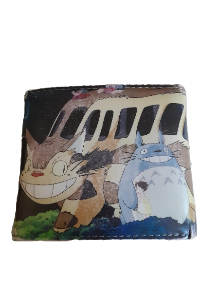 back of an old wallet with cat bus scene from the movie My Neighbor Totoro